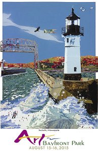 Artist Kristi Abbott will be showcasing her collage at the Duluth Art Fest, which highlights the Duluth aerial lift bridge and lighthouse. Can you spot all 30 Duluth tourist attractions?