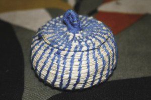 A typical example of a stitched coil basket, made in Grenada.