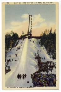 Another postcard showing early ski jumping competitions held at Chester Bowl. | Courtesy of Tony Dierckins