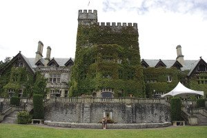 The ivy-covered front of Hatley Castle has a terrace that holds over 1,000 people, with stairs that lead to 10 formal gardens. The Italian, Rose and Japanese Gardens are the best known.