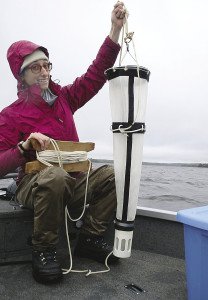 Amanda Weberg checks for invasive species on Devil Track Lake near Grand Marais. | SUBMITTED