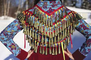 This jingle dress is also part of the The Teaching is in the Making exhibit at the Thunder Bay Art Gallery. | THUNDER BAY ART GALLERY 