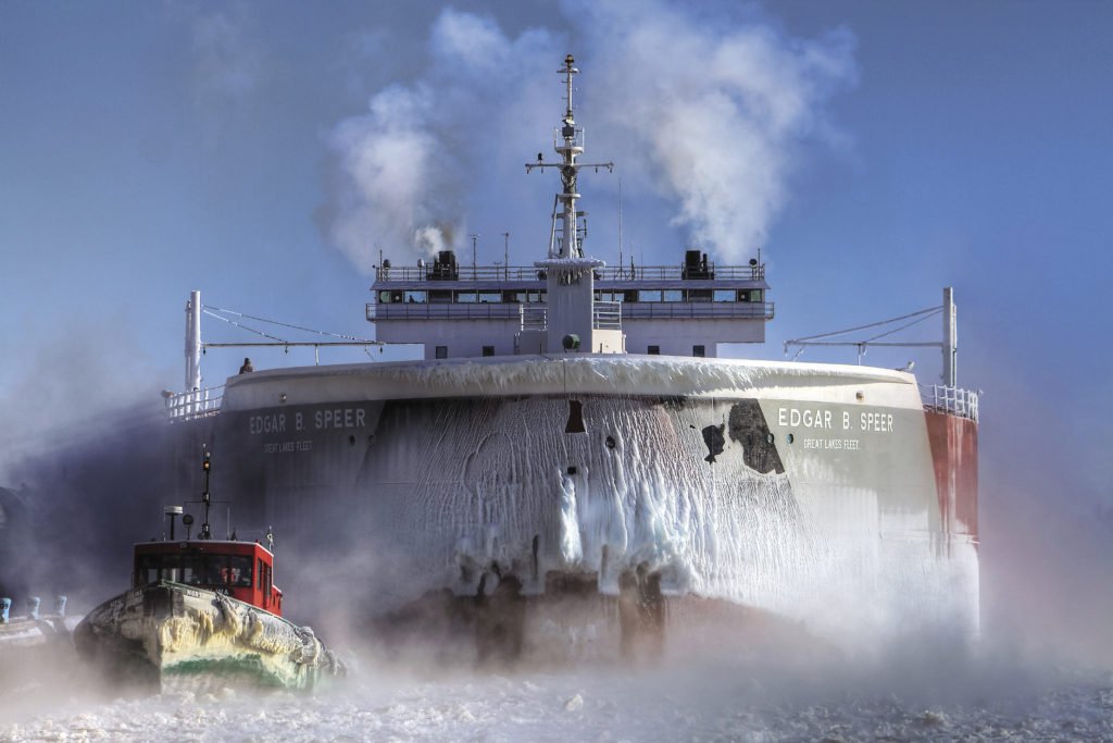 1004’ Edgar B. Speer laying up for the winter with help from the tug North Carolina. | TRAVIS CHADWICK 