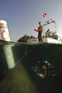 Diver on the bow of the sunken America. | BRETT SEYMOUR