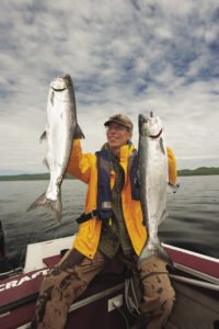 The author with a pair of Michipicoten salmon. | James Smedley