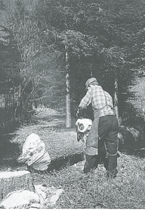 Johnson at work with his first  chainsaw in 1952.  | COURTESY OF DUANE JOHNSON