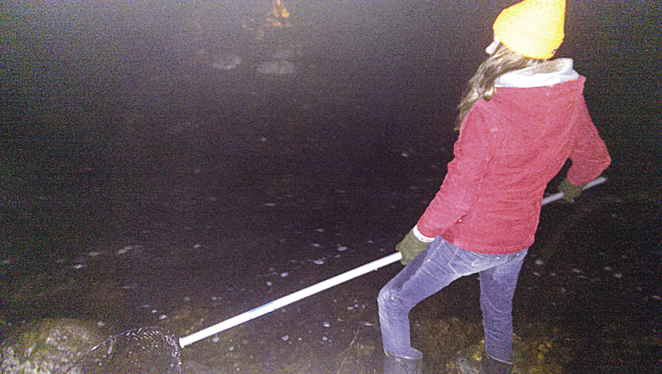 Author Julia Prinselaar using a smelt fishing net.