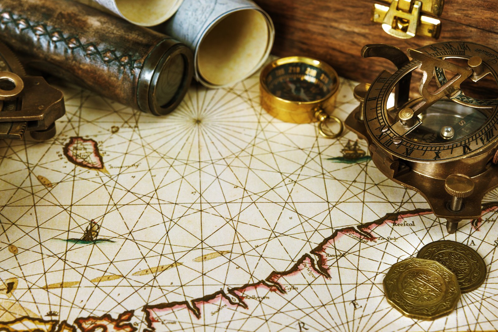 Mariners relied heavily on clocks and angle-measuring instruments like the quadrant, the astrolabe, and later the sextant to plot their location on a trackless sea, aligning the stars in the sky to find their own place on Earth.