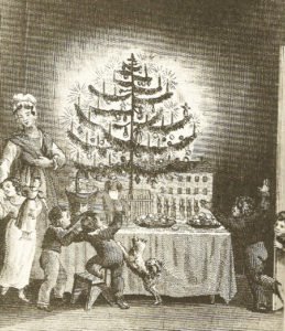 First published image in U.S. of Christmas Tree was in 1836 as a frontpiece to The Stranger’s Gift by Hermann Bokum. | WIKIMEDIA