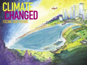 According to artist Sharon Stevenson, the poster for Gustavus Adolphus College’s Nobel Conference “Climate Changed” illustrates some of the solutions for living in a changed climate, as well as the attendant reality of mass migrations.